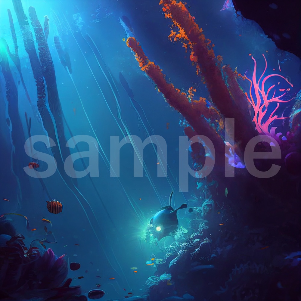 アニメ風な深海のイラスト背景素材 15枚セット