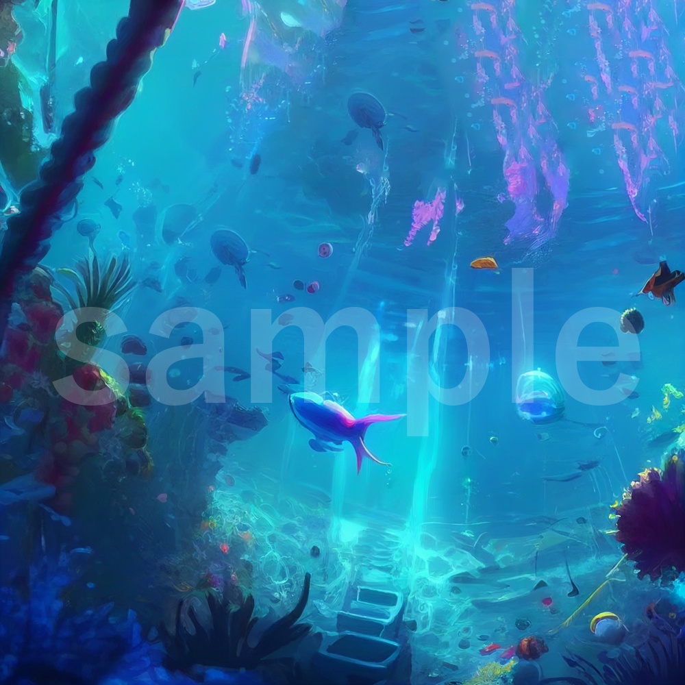 アニメ風な深海のイラスト背景素材 15枚セット