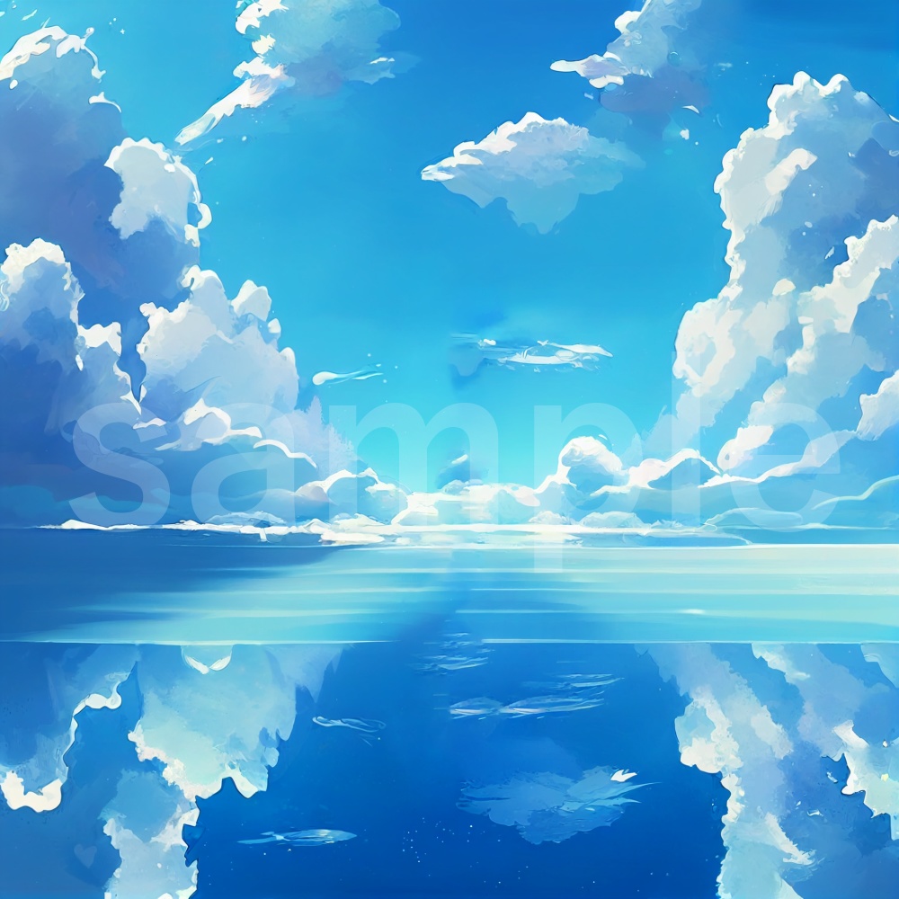 アニメ風な明るい空と海のイラスト背景素材 8枚セット