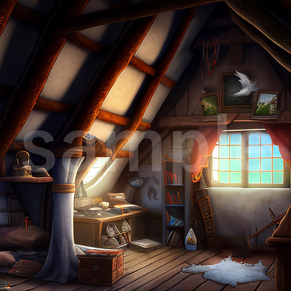 絵本風な秘密基地のイラスト背景素材 8枚セット