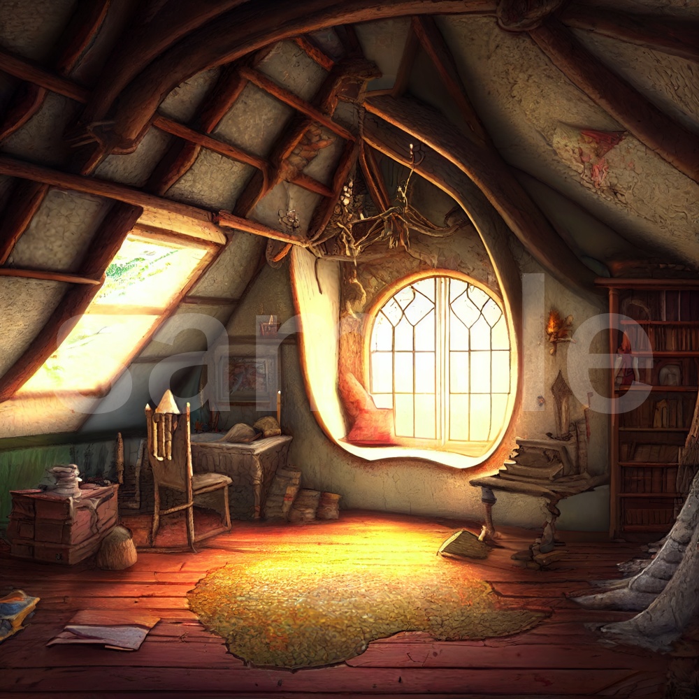 絵本風な秘密基地のイラスト背景素材 8枚セット