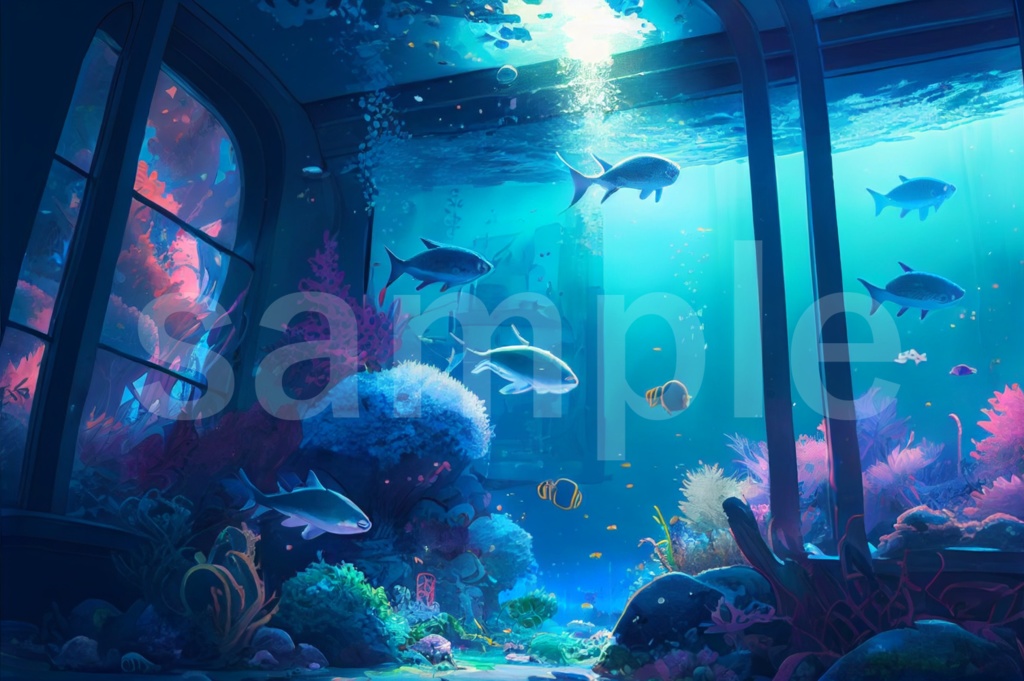 アクアリウムのイラスト背景素材 8枚セット