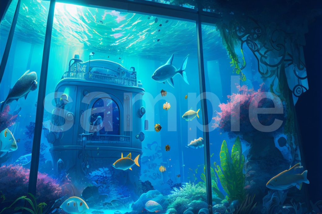 アクアリウムのイラスト背景素材 8枚セット