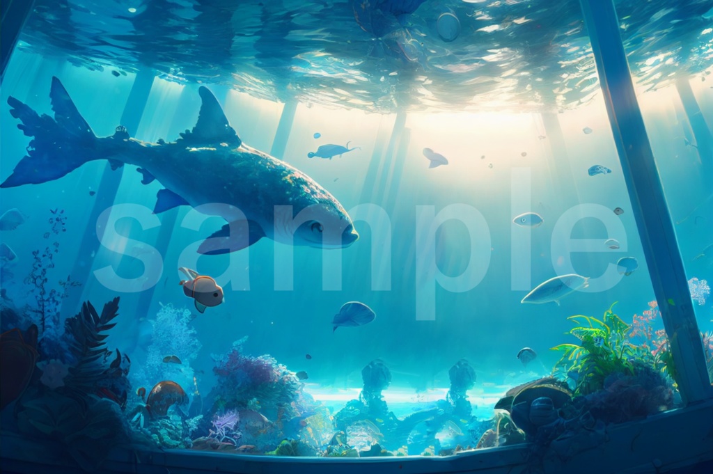 アクアリウムのイラスト背景素材 8枚セット