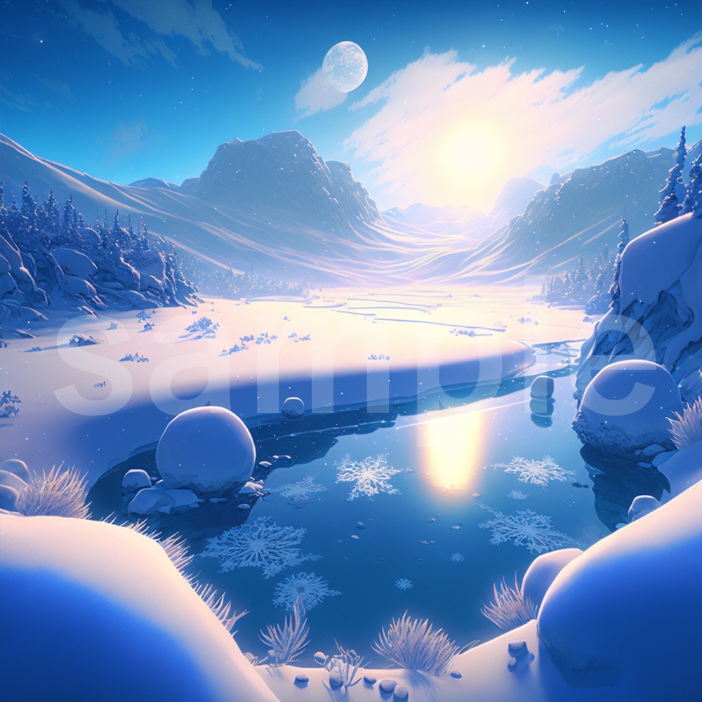 アニメ風な雪景色のイラスト背景素材 8枚セット
