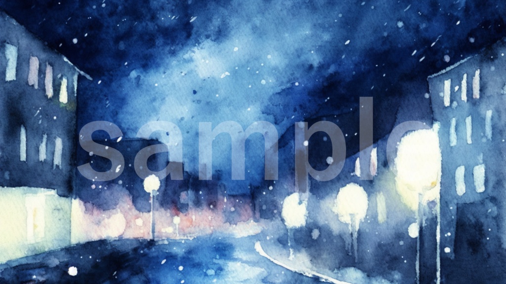 水彩風 青の夜空イラスト背景素材 5枚セット