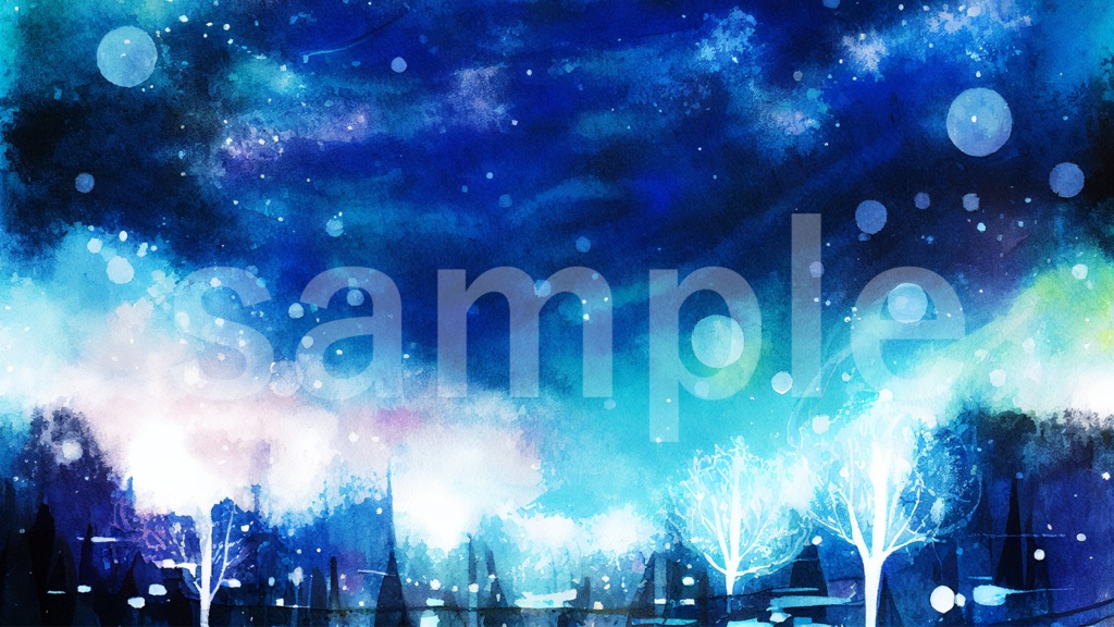 水彩風 青の夜空イラスト背景素材 5枚セット