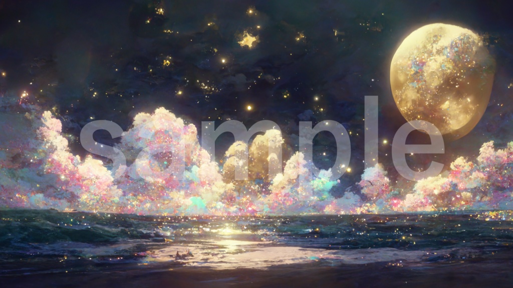 輝く雲と月のイラスト背景素材 5枚セット