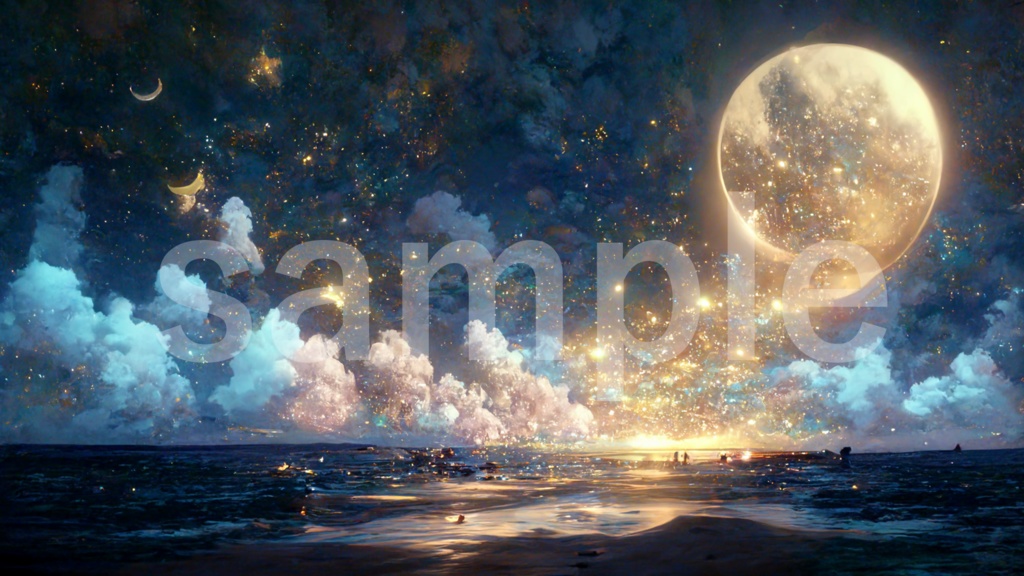 輝く雲と月のイラスト背景素材 5枚セット