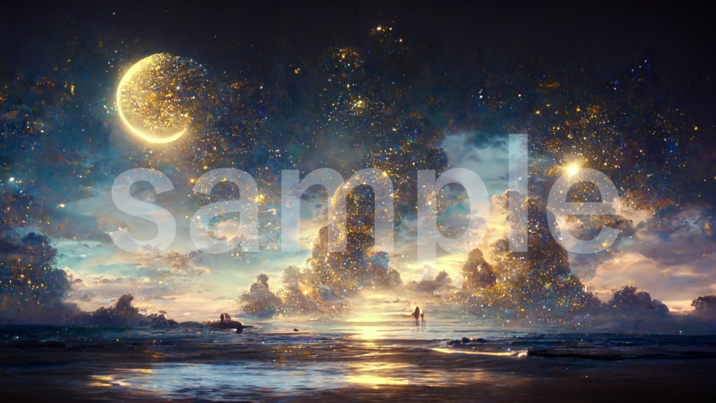 輝く雲と月のイラスト背景素材 5枚セット