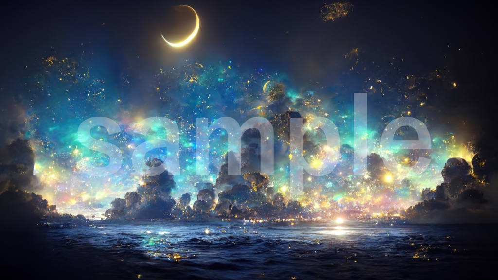 輝く雲と月のイラスト背景素材 5枚セット