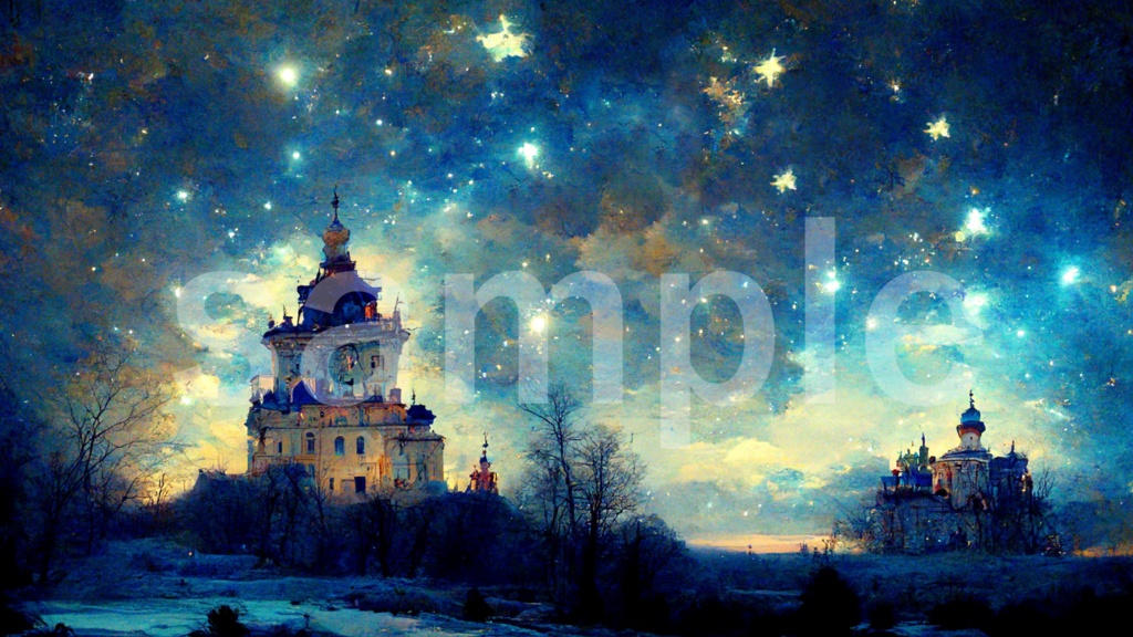 蒼い夜空と城の背景素材 7枚セット