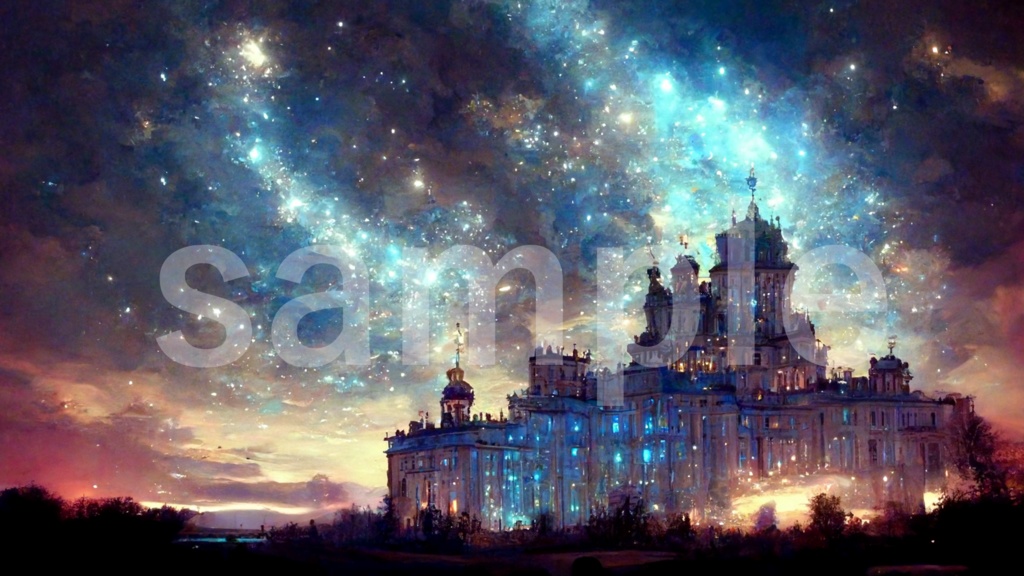 蒼い夜空と城の背景素材 7枚セット