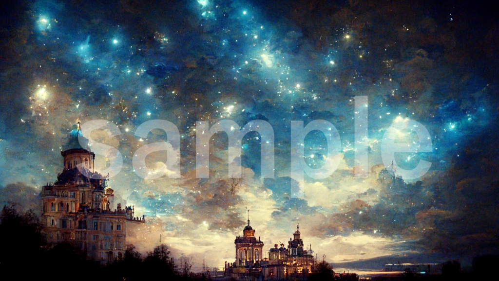 蒼い夜空と城の背景素材 7枚セット