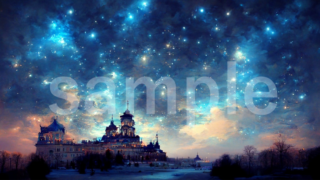 蒼い夜空と城の背景素材 7枚セット