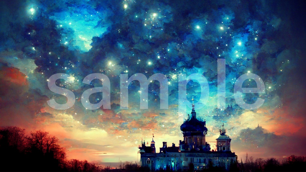 蒼い夜空と城の背景素材 7枚セット