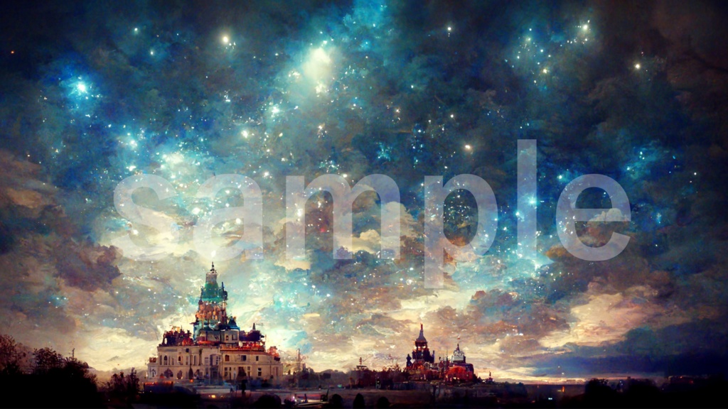 蒼い夜空と城の背景素材 7枚セット