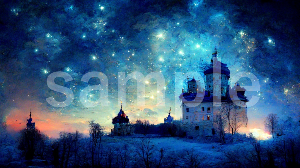 蒼い夜空と城の背景素材 7枚セット