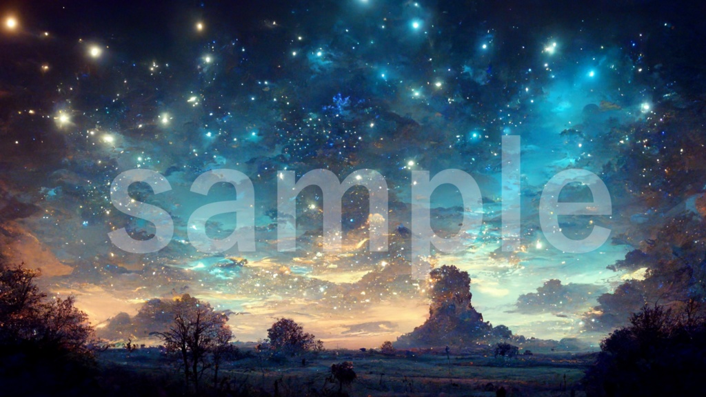 星の輝く蒼い夜空の背景素材 7枚セット