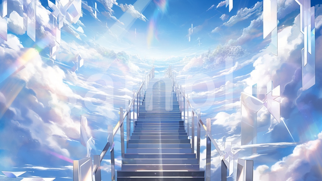 輝く空へと続く階段の背景素材 5枚セット