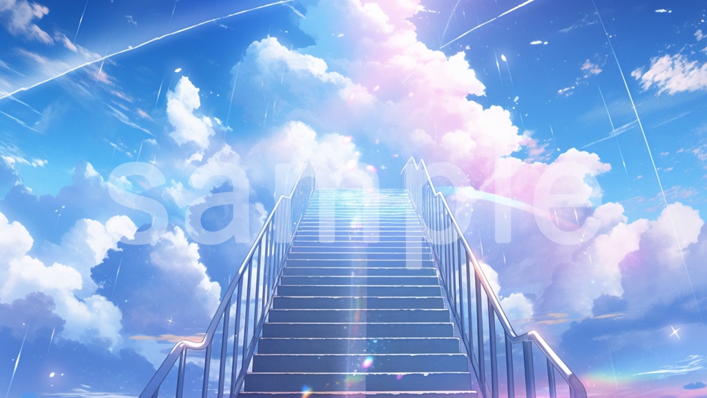 輝く空へと続く階段の背景素材 5枚セット