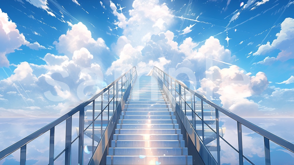 輝く空へと続く階段の背景素材 5枚セット