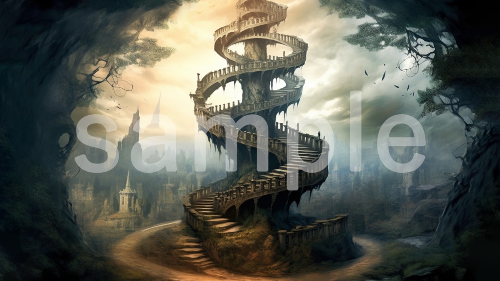 ファンタジーな螺旋階段の背景素材 5枚セット