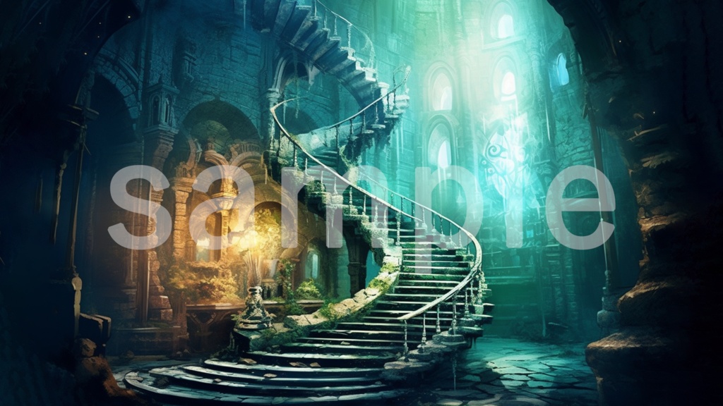 ファンタジーな螺旋階段の背景素材 5枚セット