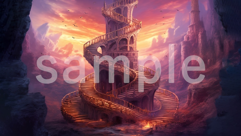 ファンタジーな螺旋階段の背景素材 5枚セット