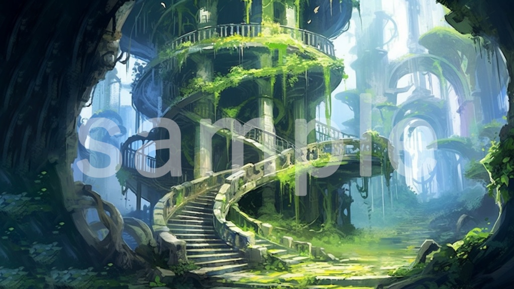 ファンタジーな螺旋階段の背景素材 5枚セット