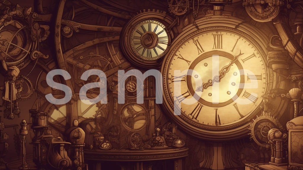 スチームパンクな時計のイラスト背景素材 5枚セット