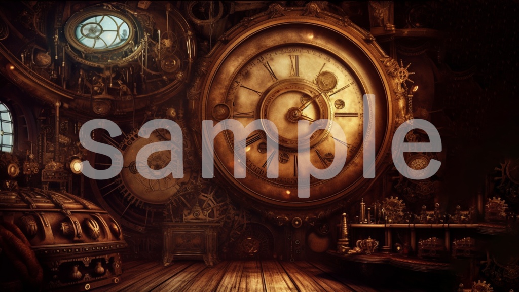 スチームパンクな時計のイラスト背景素材 5枚セット