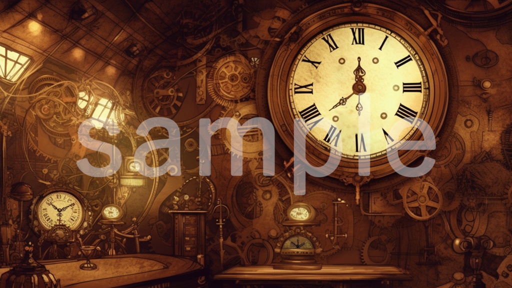 スチームパンクな時計のイラスト背景素材 5枚セット