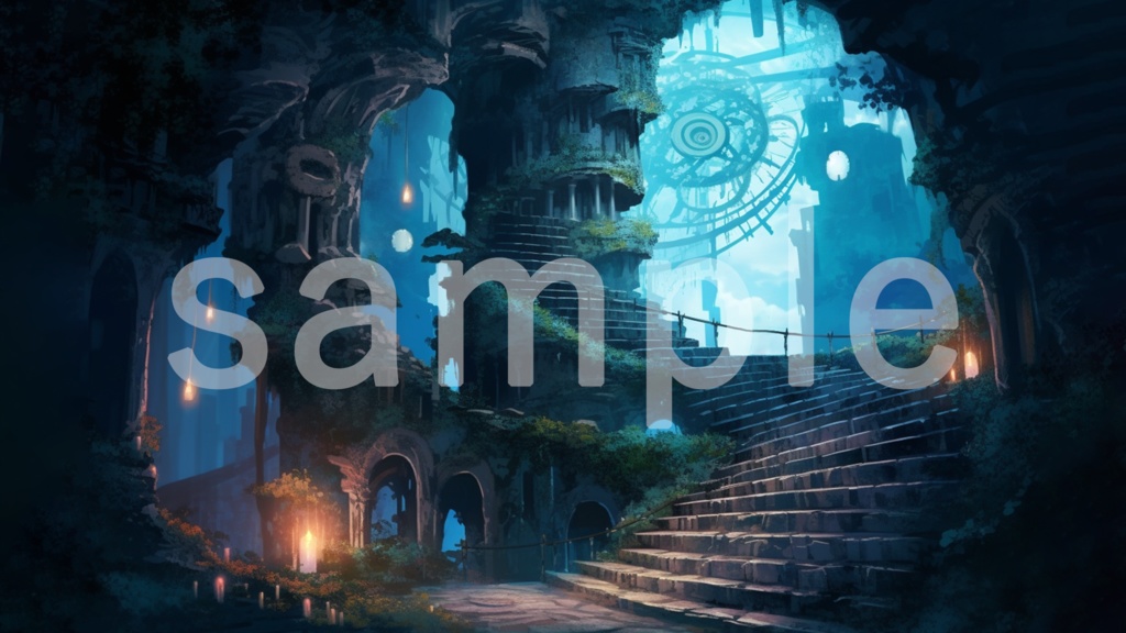 ファンタジーな建物と階段のイラスト背景素材 5枚セット