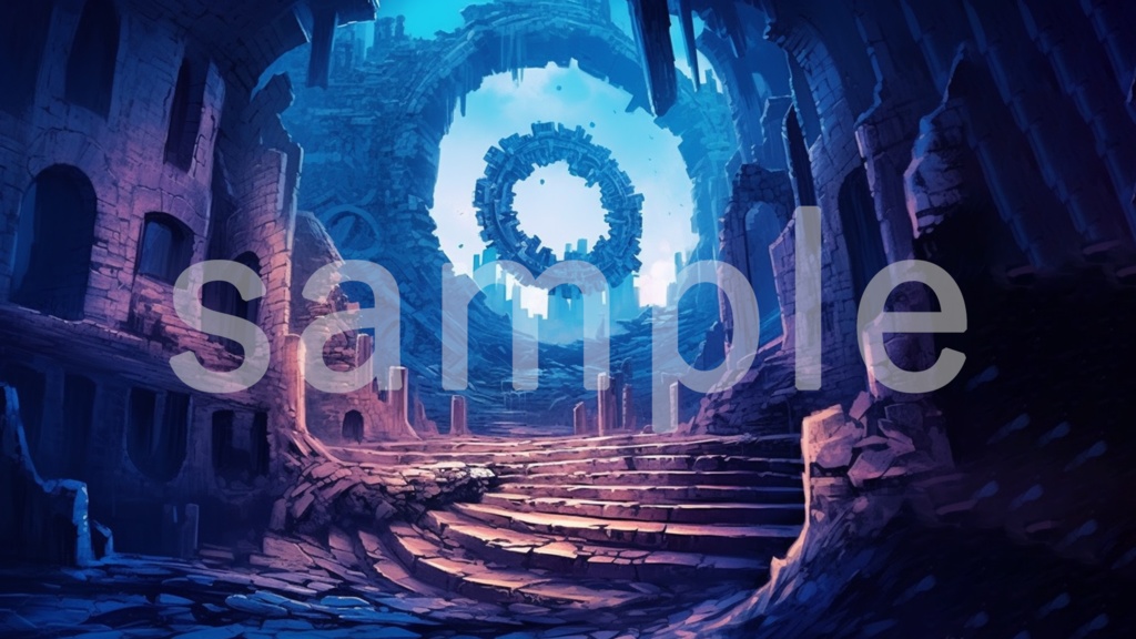 ファンタジーな建物と階段のイラスト背景素材 5枚セット