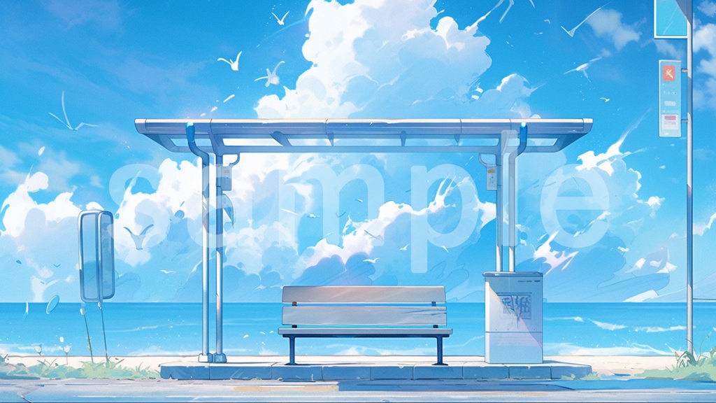 バス停のイラスト背景素材 7枚セット