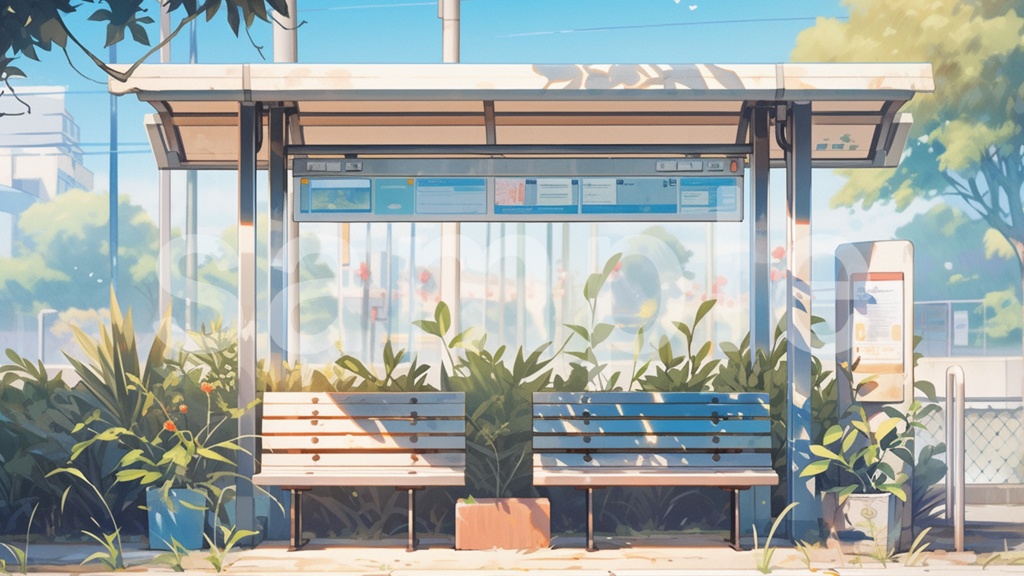 バス停のイラスト背景素材 7枚セット