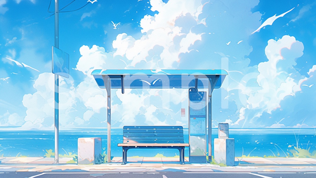 バス停のイラスト背景素材 7枚セット