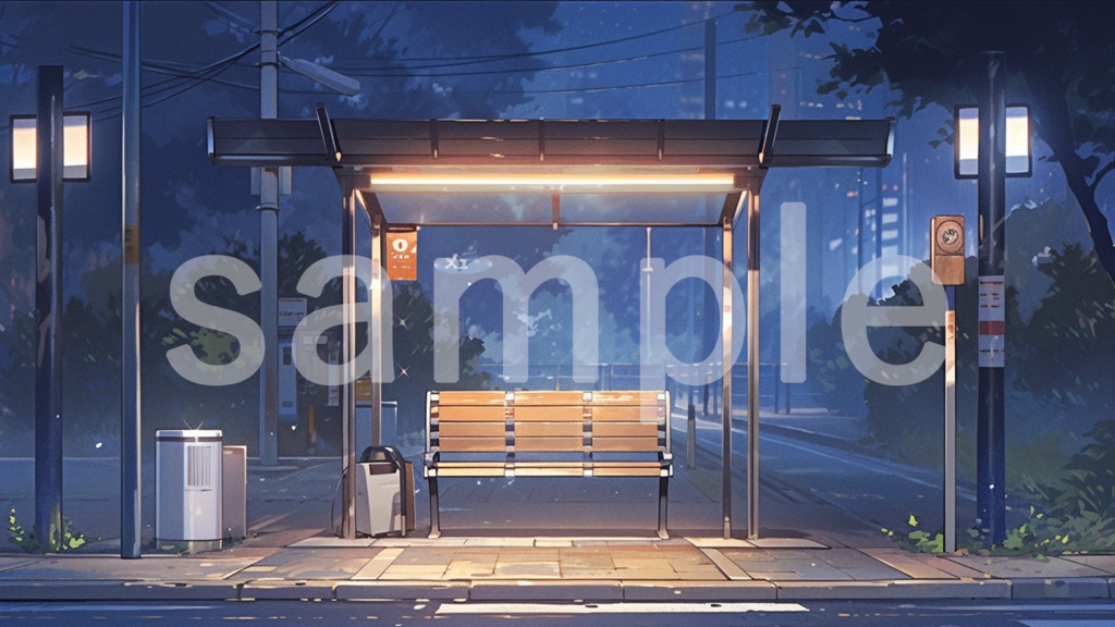 夜のバス停 イラスト背景素材 5枚セット