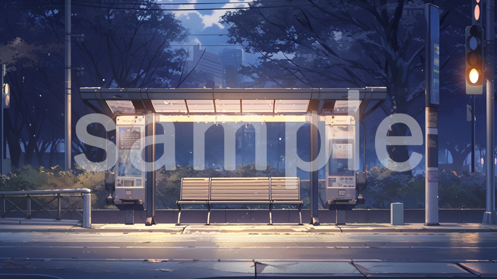 夜のバス停 イラスト背景素材 5枚セット