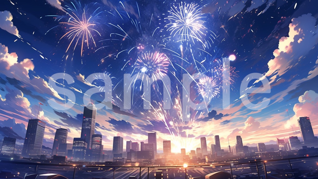 花火と街のイラスト背景素材 5枚セット