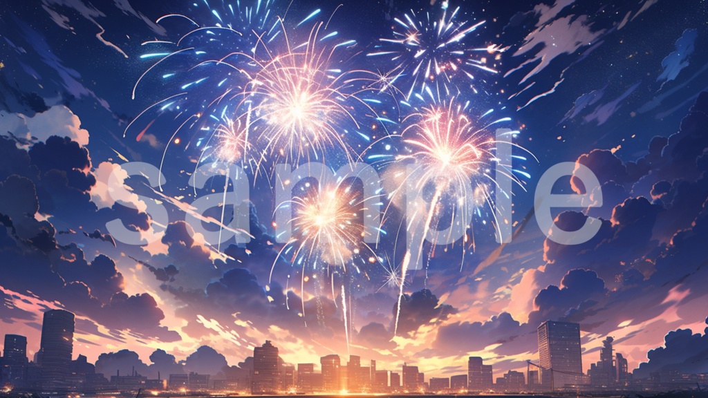 花火と街のイラスト背景素材 5枚セット