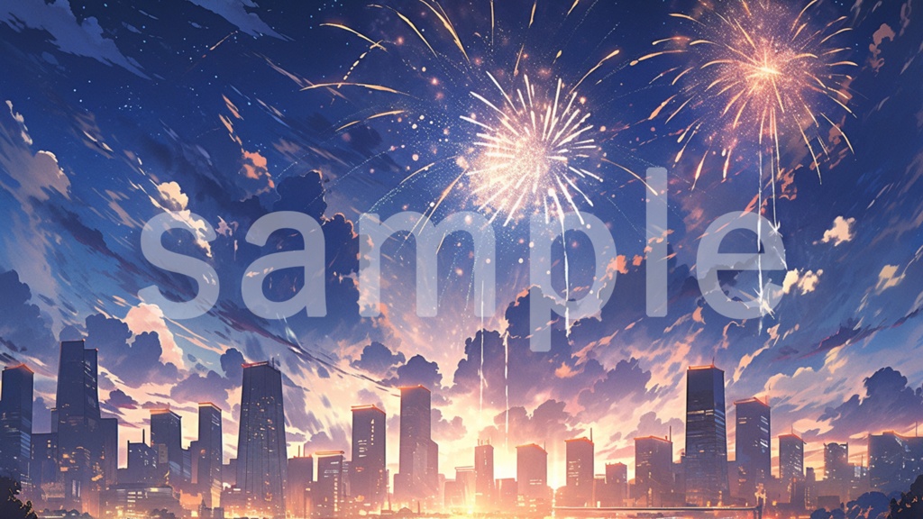 花火と街のイラスト背景素材 5枚セット
