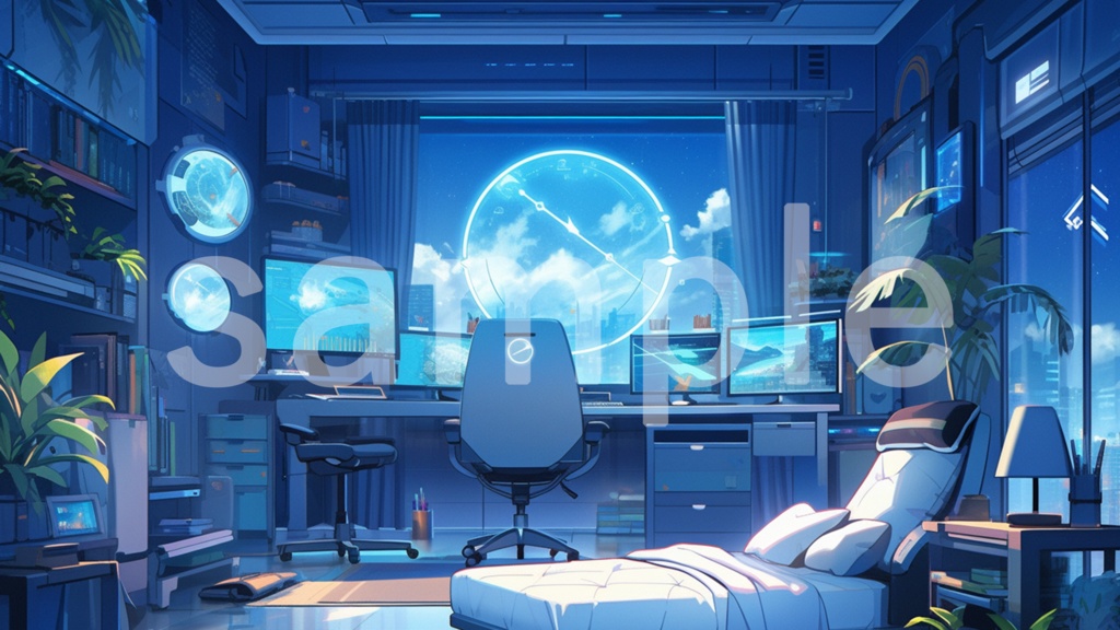 サイバーパンクな部屋のイラスト背景素材 7枚セット