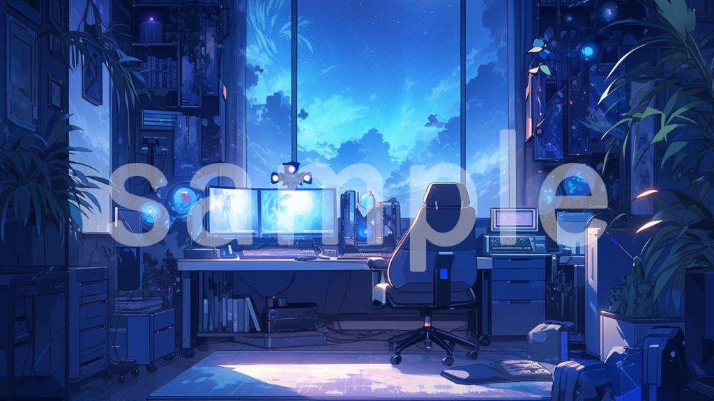 サイバーパンクな部屋のイラスト背景素材 7枚セット