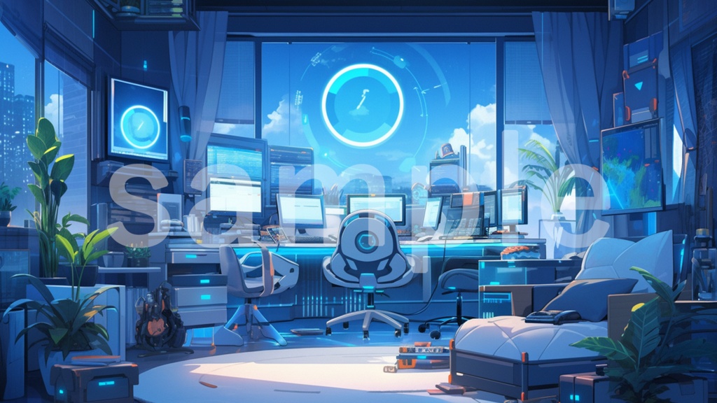 サイバーパンクな部屋のイラスト背景素材 7枚セット