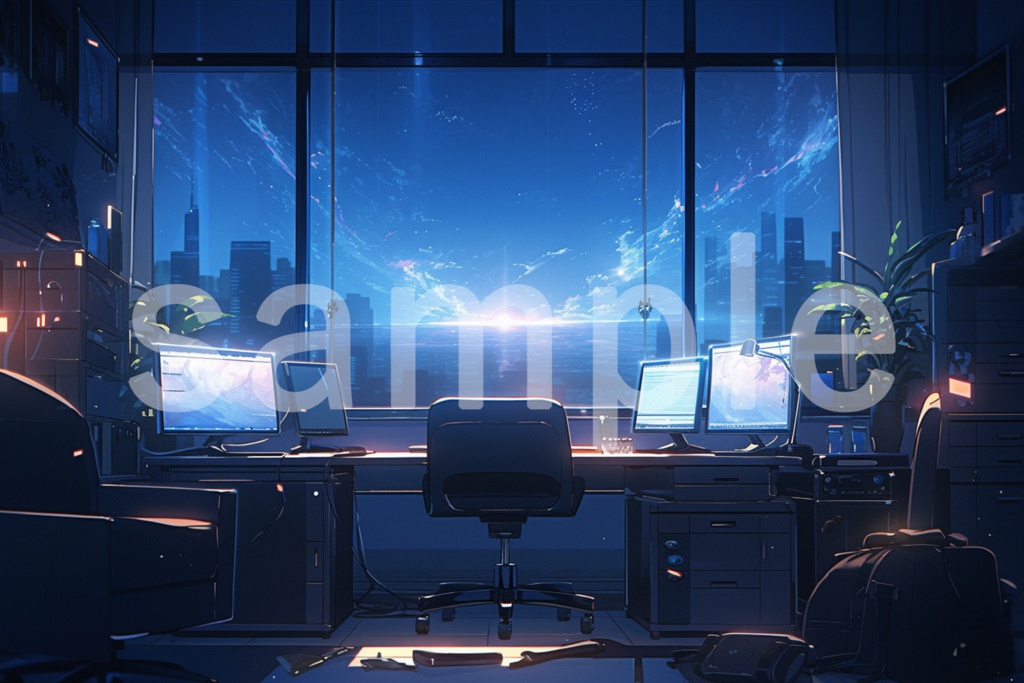 かっこいい作業部屋/パソコン部屋のイラスト背景素材 5枚セット