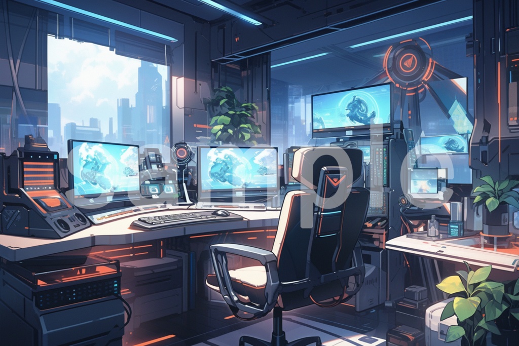 かっこいい作業部屋/パソコン部屋のイラスト背景素材 5枚セット