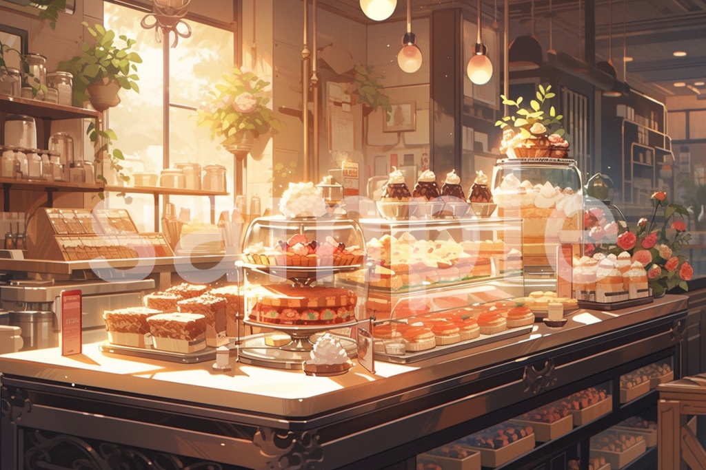 スイーツショップ/お店のイラスト背景素材 5枚セット