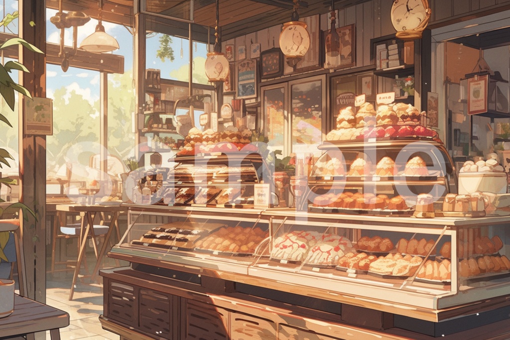 スイーツショップ/お店のイラスト背景素材 5枚セット